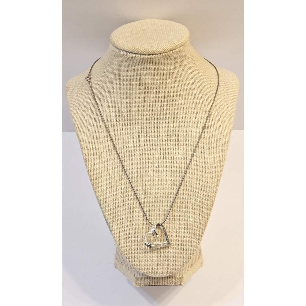 Vtg Sterling Silver Ribbon Heart Pendant Mother Child Inscription 20" Necklace